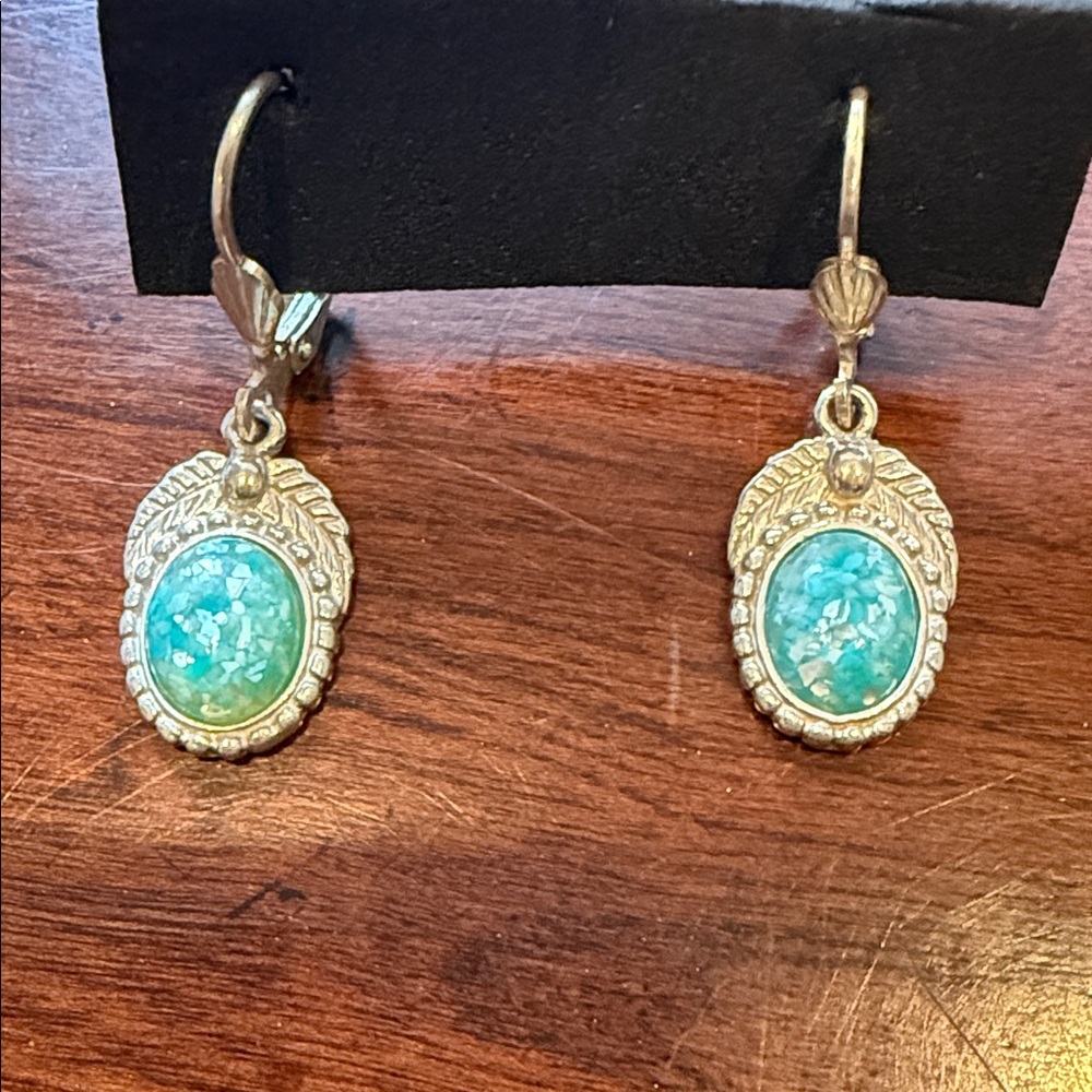 Stamped Sterling Silver and Turquoise Earrings